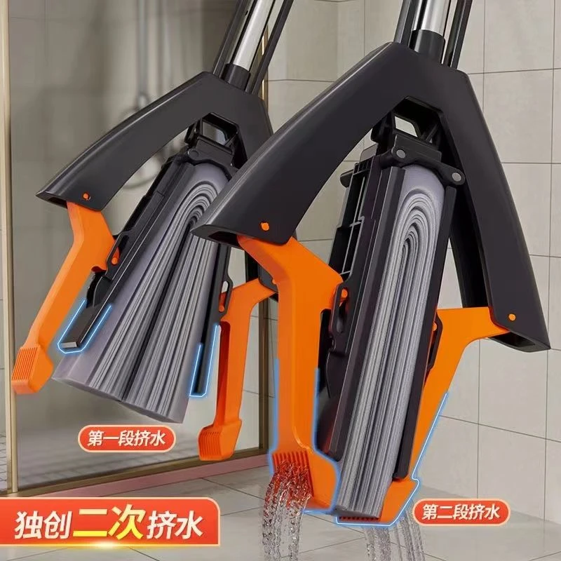 免手洗胶棉拖把加厚对折挤水拖把家用一拖净懒人吸水海绵拖把胶条