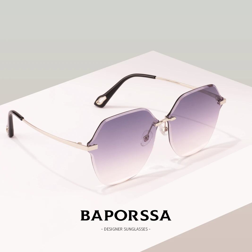 BAPORSSA/巴宝莎气质女士无边框多边墨镜时尚太阳镜舒适旅游百搭1