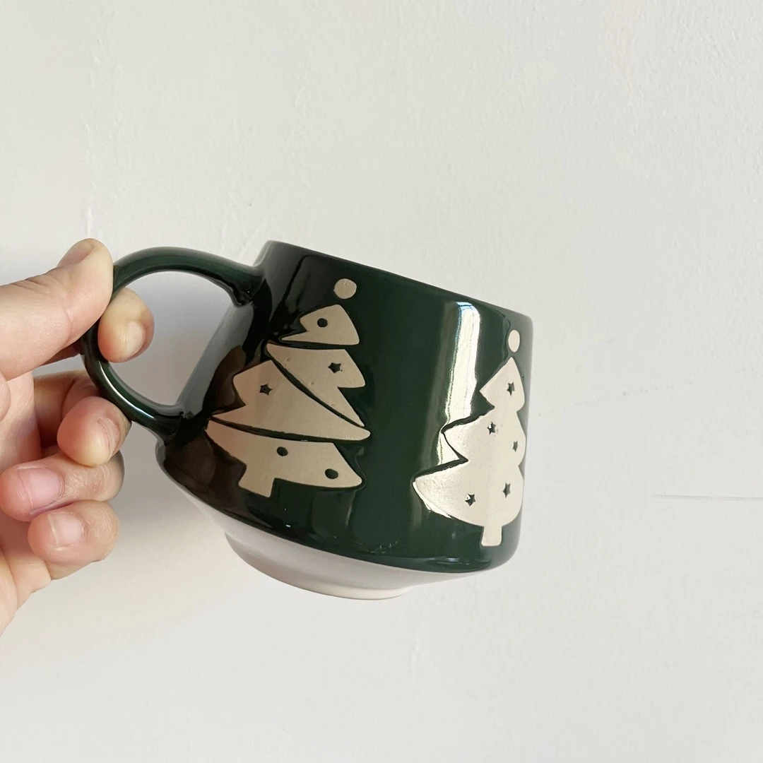绿色圣诞树水杯造型杯陶瓷马克杯ins家用创意水杯杯子咖啡牛奶杯