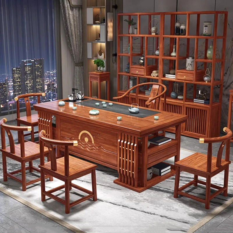 1.8米厚德载物大石盘 1长梳椅4圈椅 花黎色  发四川