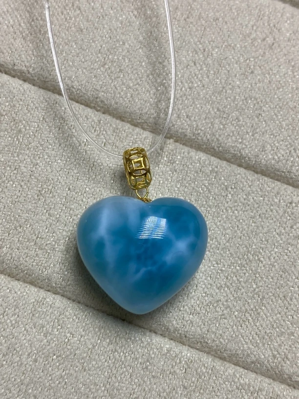 冰料海纹石爱心吊坠18k金扣头 海洋之心 女生礼物 时尚简约百搭