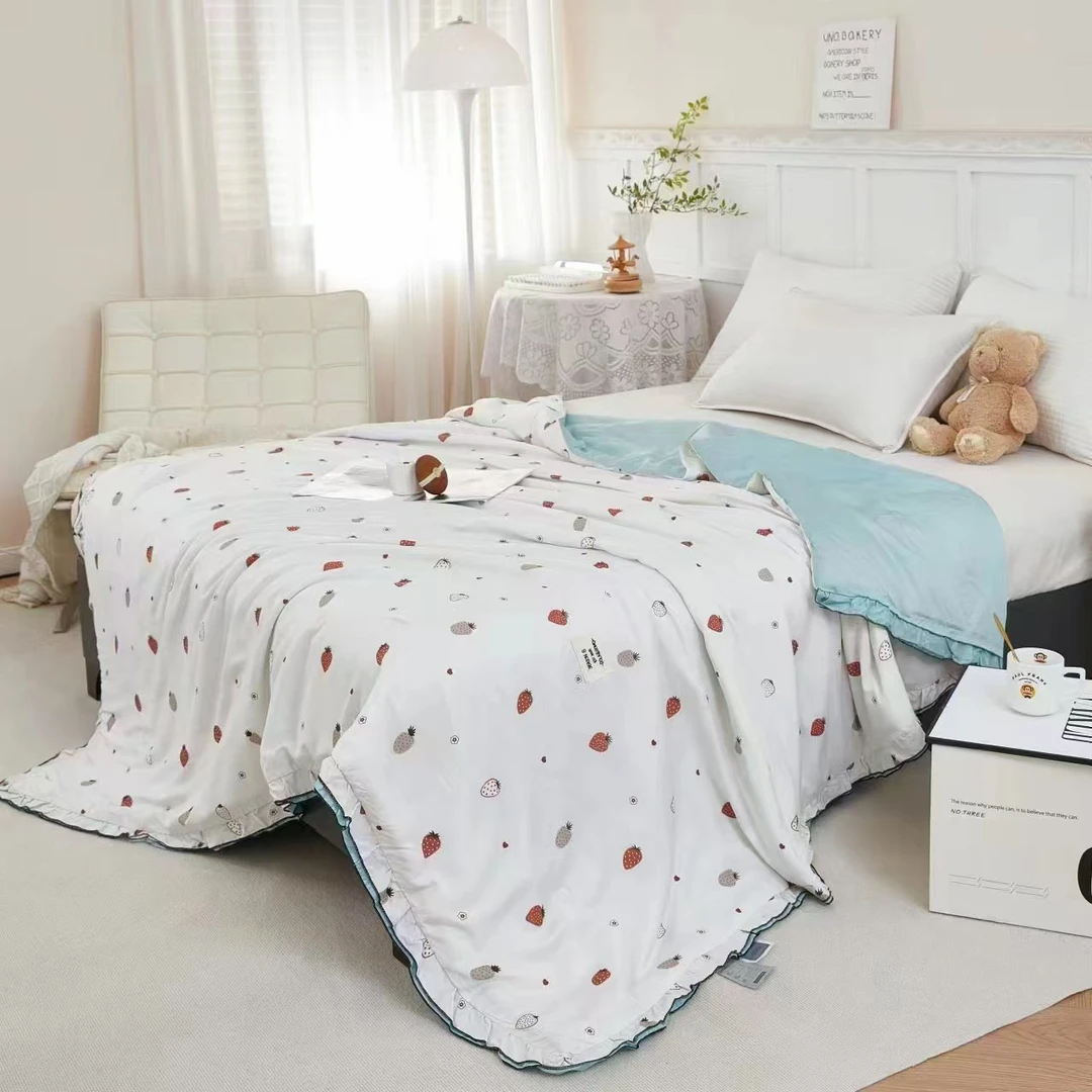 双人/韩式木耳边莫代尔印花春秋被200*230/罗