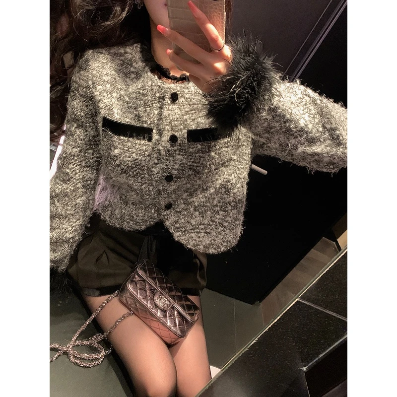 【邱肉瑶清】「魅力心悸」秋冬黑色高腰显瘦裙裤丝绒拼接设计感短裤女