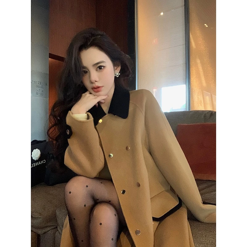 邱肉瑶 秋季新款韩版宽松大衣慵懒风中长款双面呢羊毛毛呢外套女