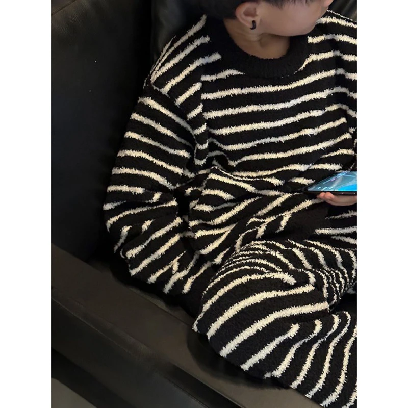 2025儿童居家服条纹睡衣套装秋冬新款中大童男女童慵懒风两件套