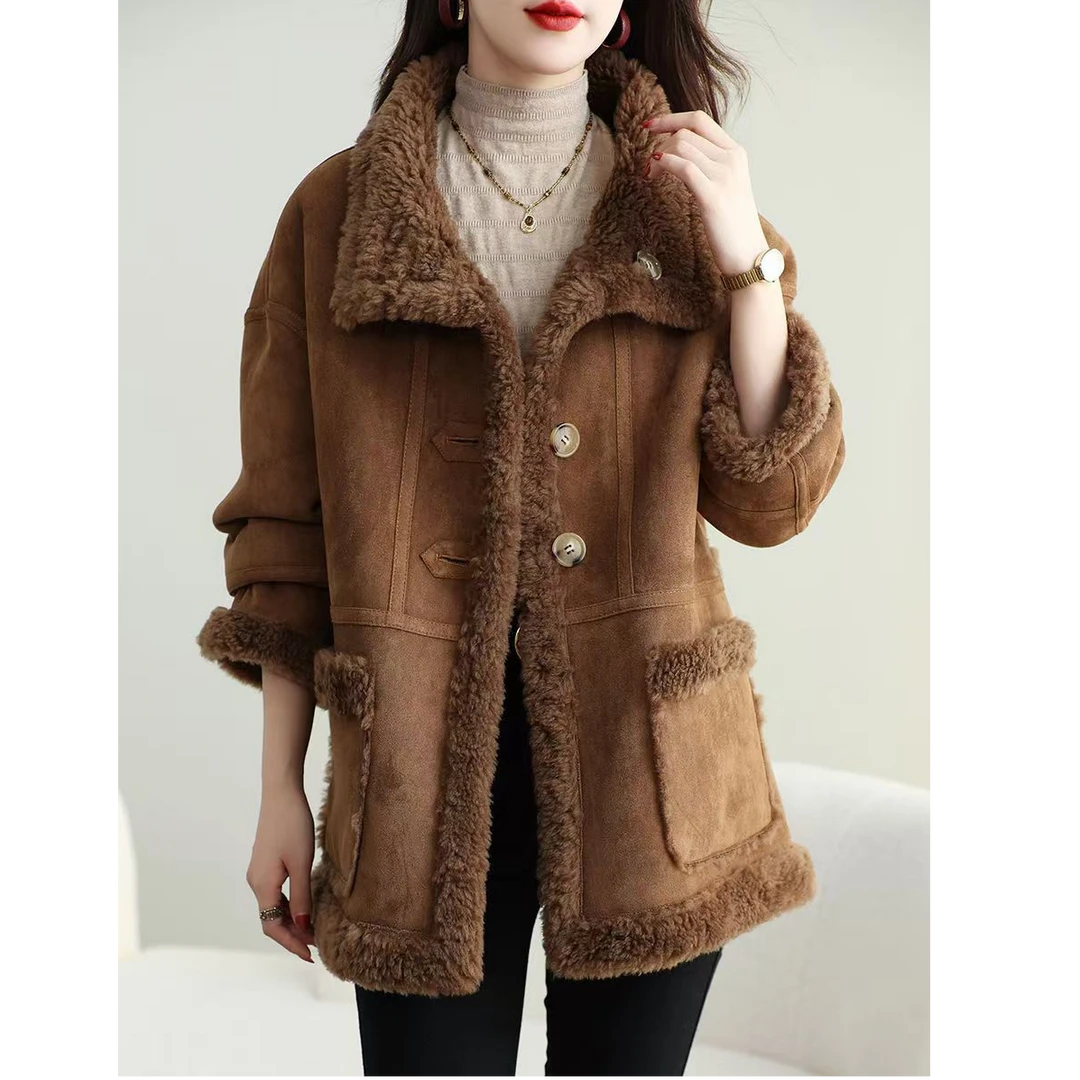 两面穿毛毛外套长款2024保暖咖色新款大衣加厚