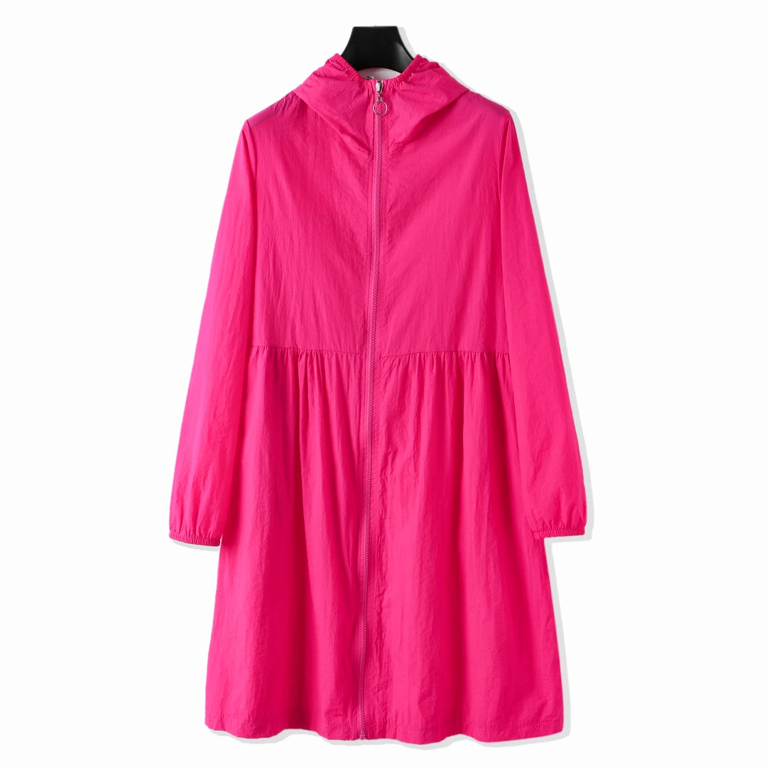 女士中长款时尚防晒衣宽松连帽风衣透气大码休闲户外服