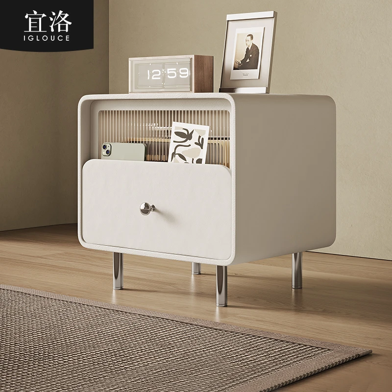 宜洛法式奶油风床头柜客厅家用收纳柜简易储物边柜艺术免安装柜子