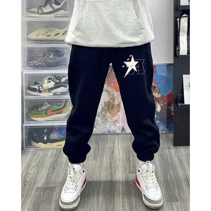 秋季男款潮牌潮流休闲抽绳直筒束脚卫裤美式高街简约字母运动长裤