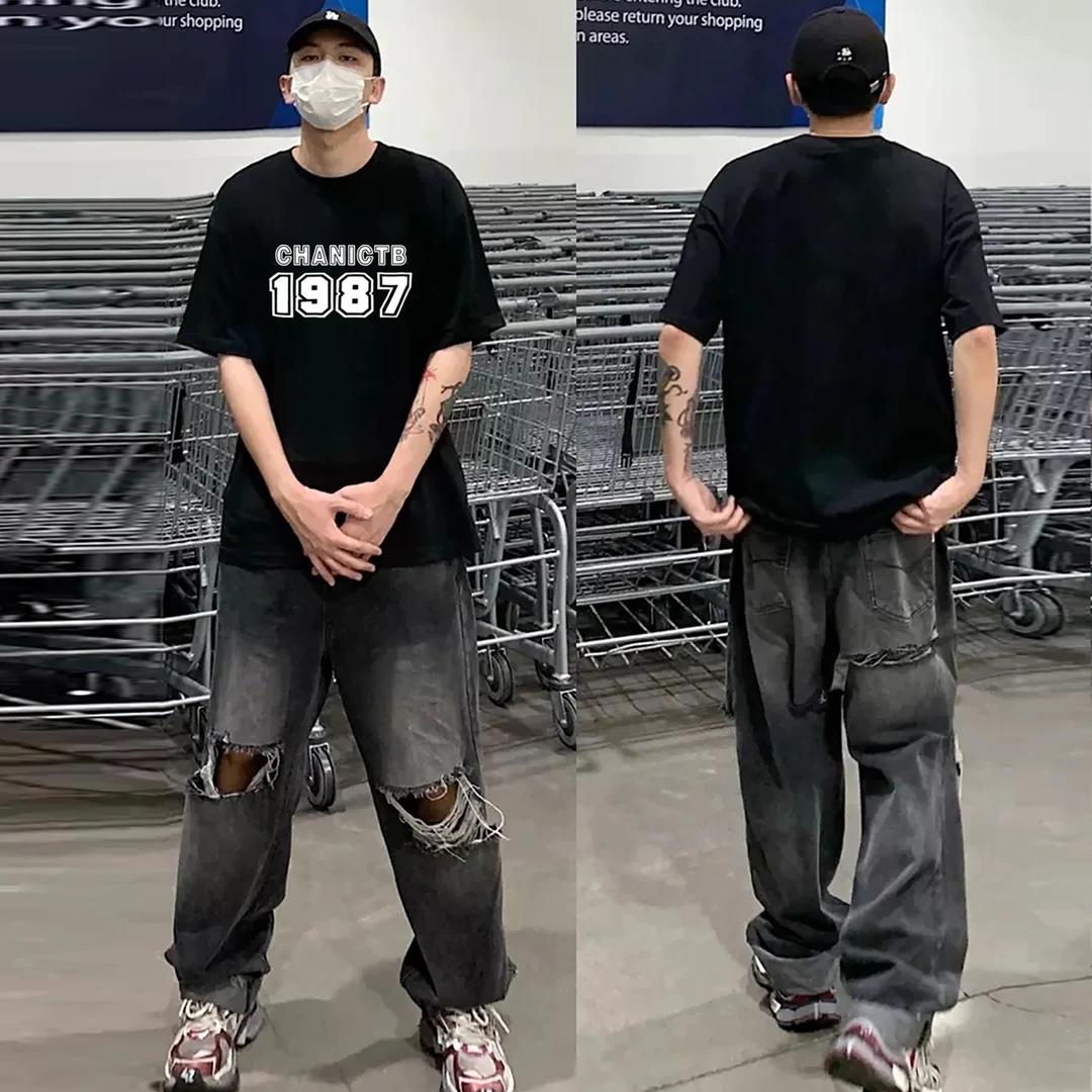 美式hiphop宽松半袖小众设计感220g纯棉短袖T恤男款潮牌夏季上衣
