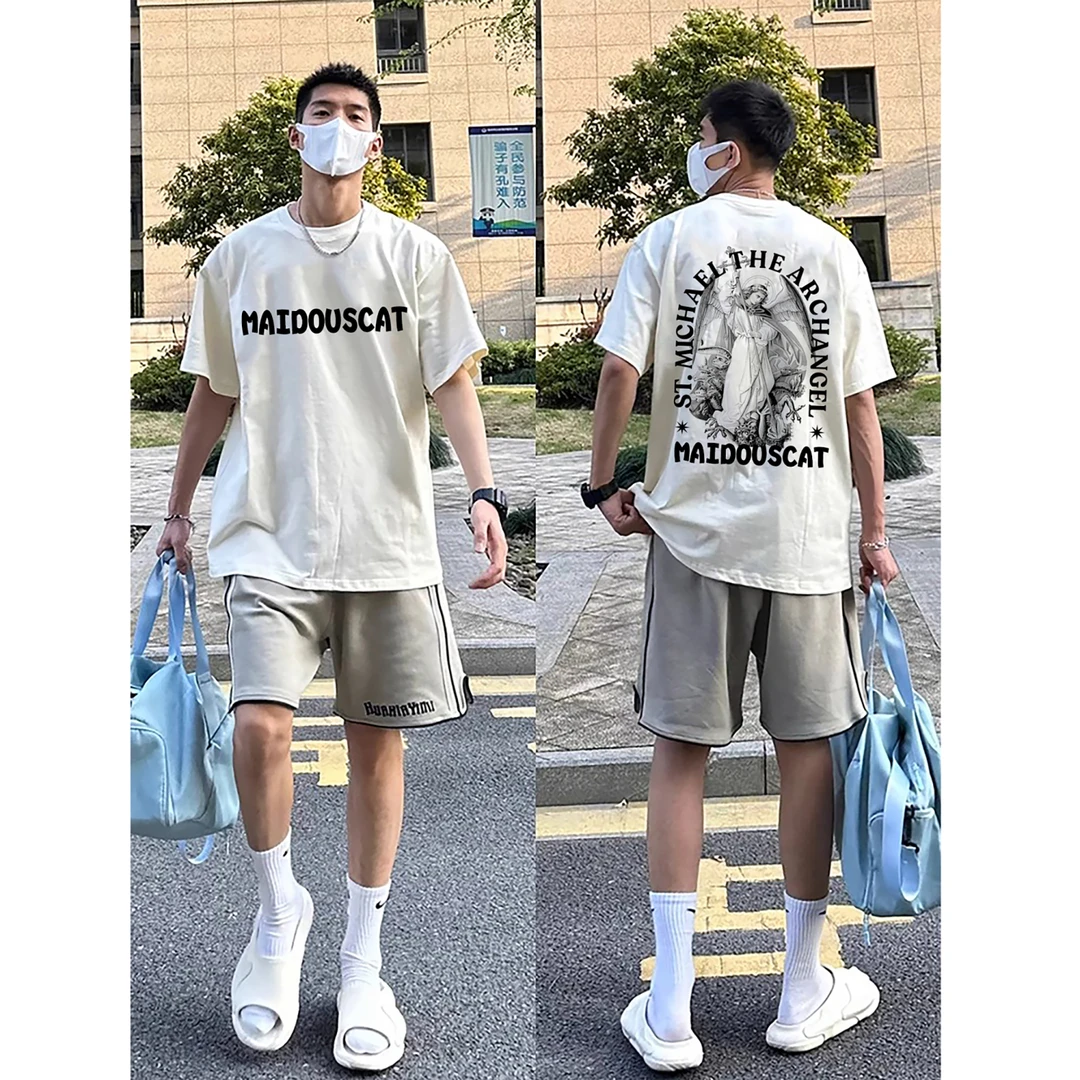 ins潮牌创意小众正肩短袖T恤男夏季hiphop美式街头风重磅纯棉宽松