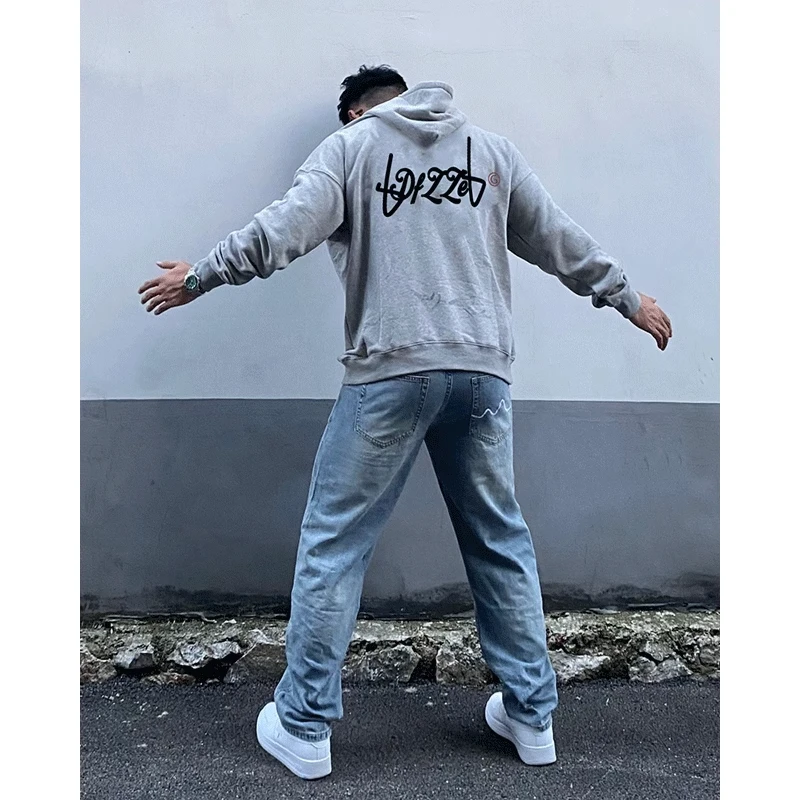 美式潮牌潮流宽松休闲长袖上衣男秋季高街设计感复古嘻哈连帽卫衣