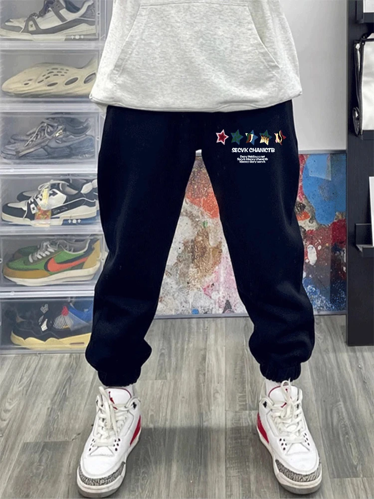 美式潮牌小众印花长裤男款秋冬季黑色休闲宽松束脚运动卫裤