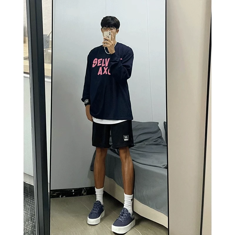 美式高街休闲潮流设计感打底衫男款秋季潮牌宽松字母印花长袖T恤