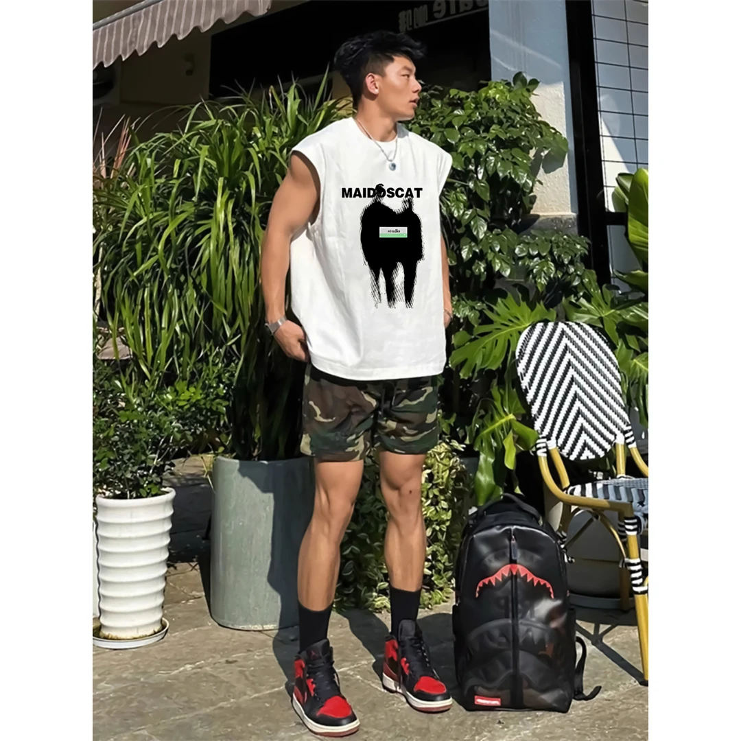美式嘻哈纯棉无袖t恤男款夏季潮牌街头休闲宽松篮球运动外穿背心