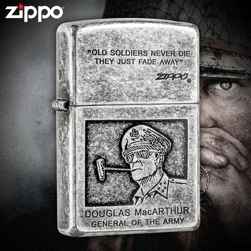 ZIPPO打火机正品黄铜盔甲仿古银麦克阿瑟防风煤油男士经典DYJ1