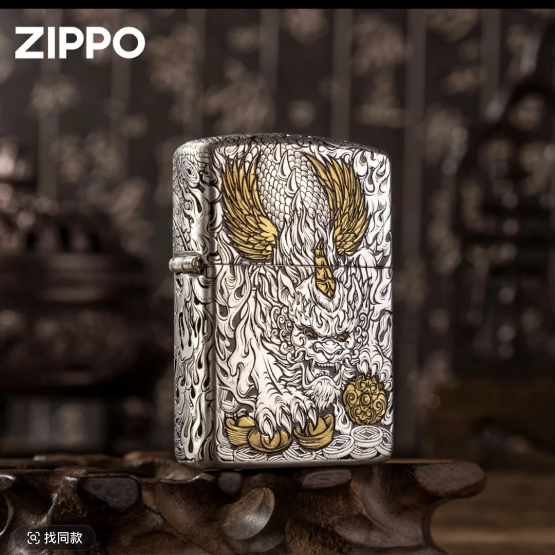 ZIPPO盔甲五面银金双色招财貔貅正品防风打火机男士礼物-DY9918JY