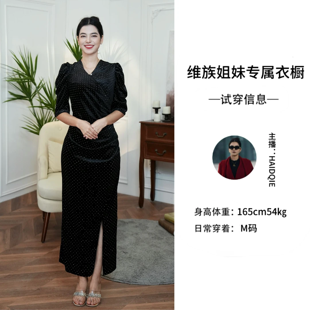 满钻烫钻丝绒时尚连衣裙N31004