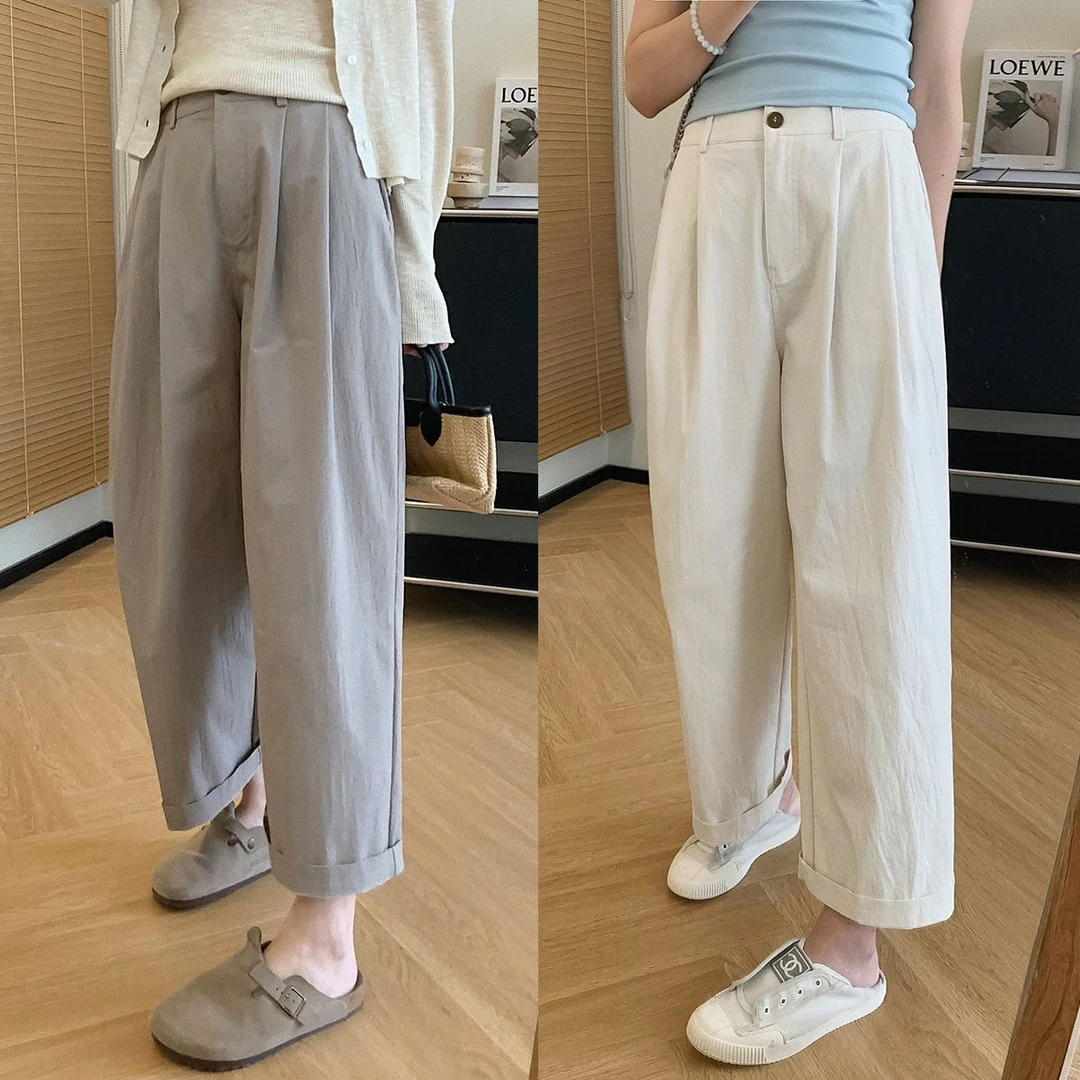 豆腐裤女夏季新款日系遮胯显瘦直筒裤九分裤薄款宽松休闲裤子女