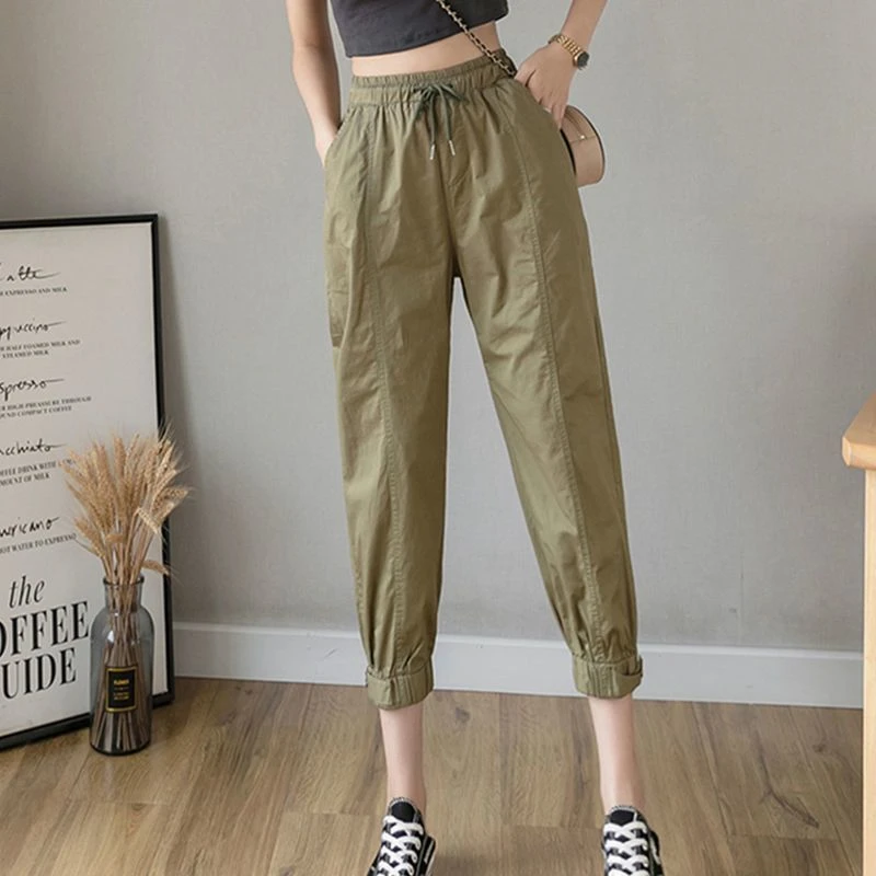 夏季薄款九分休闲工装女裤韩版新款宽松显瘦哈伦束脚裤子九分裤