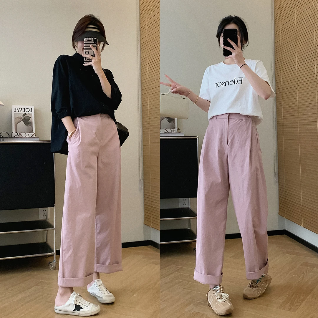 夏季薄款直筒日系裤子阔腿裤女舒适洋气百搭纯色哈伦裤女女款宽松