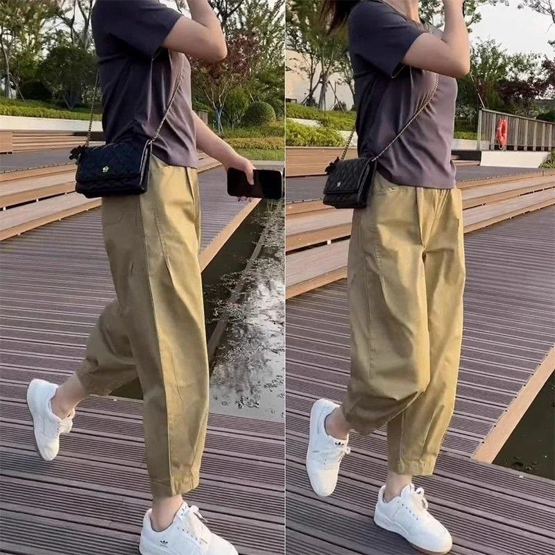 哈伦裤女2025夏季新款高腰薄款宽松九分裤工装裤休闲慵懒风裤子