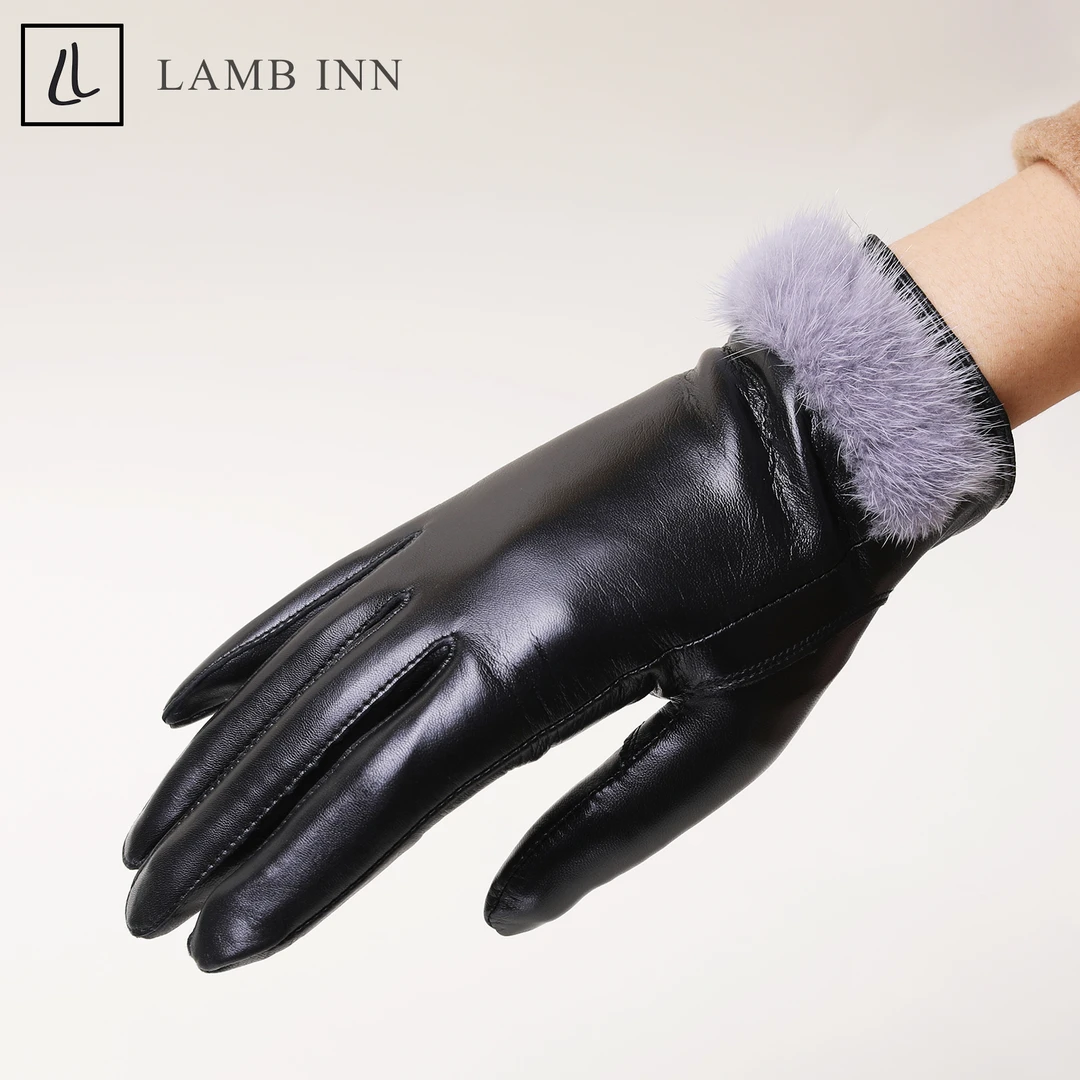 冬季水貂毛女士黑色真皮手套加绒山羊皮触屏骑行开车时尚修手韩式