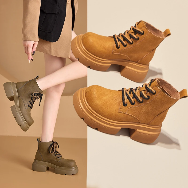 3233小码秋冬真皮马丁靴女韩版内拼色女鞋厚底休闲大黄靴女