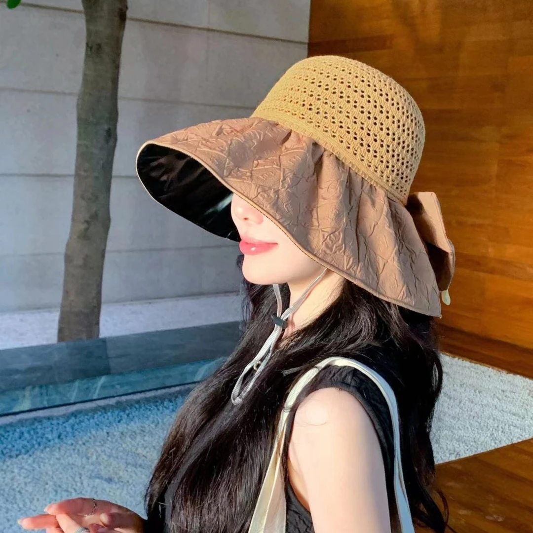 2024新款夏天沙滩帽海边大檐渔夫帽透气防晒帽遮阳帽夏百搭太阳帽