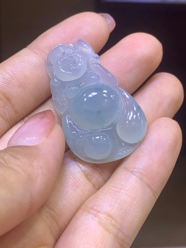 缅甸天然A货翡翠布袋佛，干净细腻完美，捡漏价入