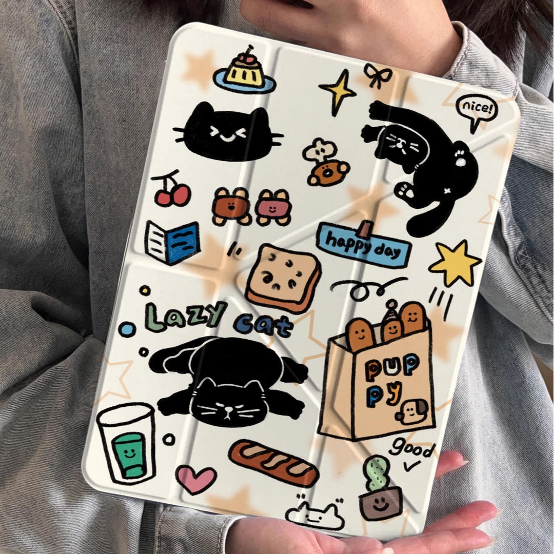 Y型趴趴黑猫苹果ipad10/9平板保护壳air7保护套pro2024防弯保护壳