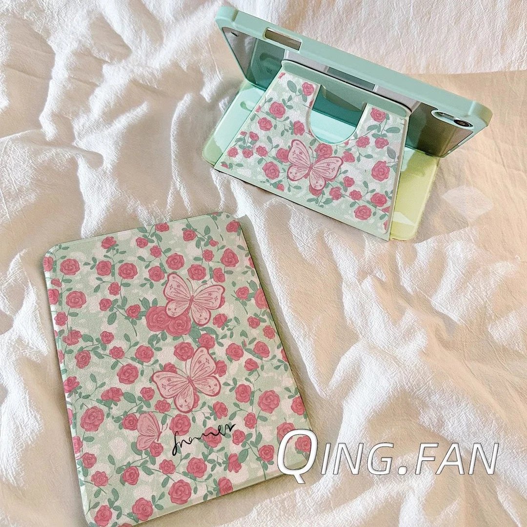 绿玫瑰蝴蝶苹果ipad11平板保护壳air7保护套pro2024亚克力平板壳9