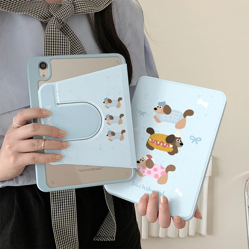 蓝色汉堡腊肠狗苹果ipadair6保护壳pro2024保护套iPad9旋转平板壳