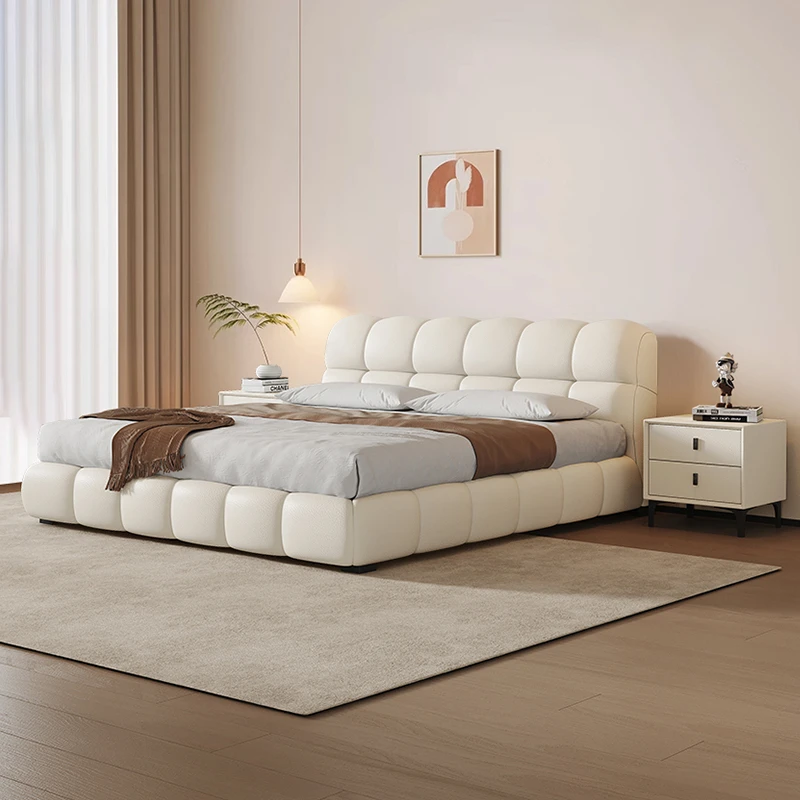 奶油风悬浮床意式极简真皮床主卧高端大气极简储物软包1.8双人床