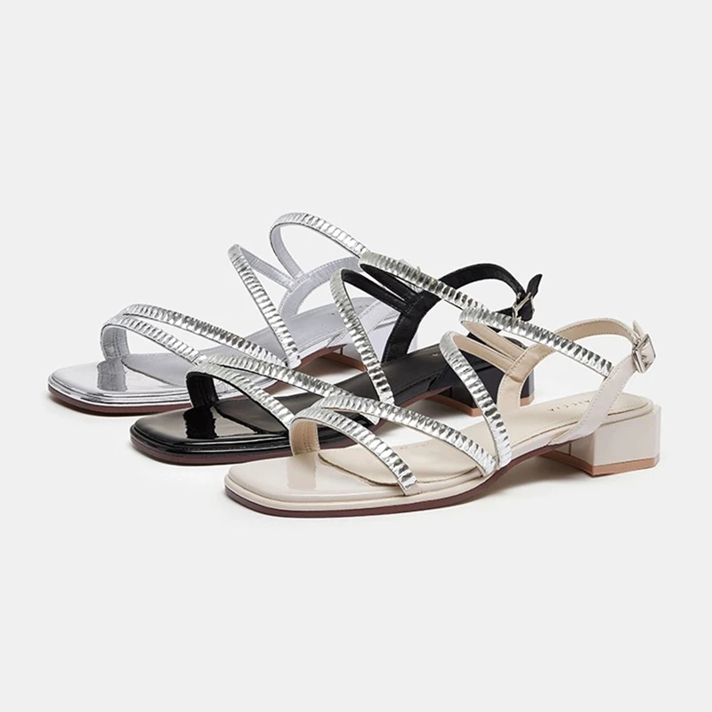 【断码清仓】气质时尚粗跟平底时装一字带软底百搭露趾高跟鞋201021