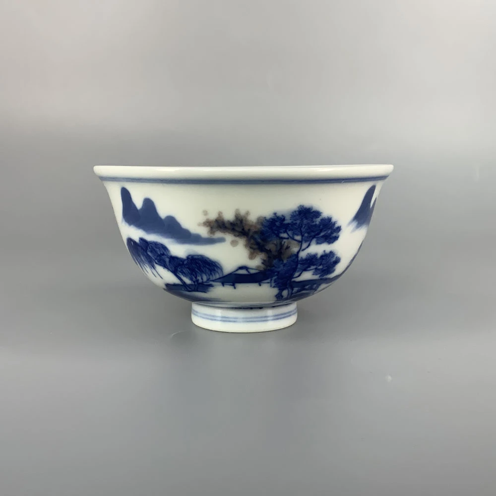 小雅青花釉里红山水纹带内画撇口杯1026-15-300