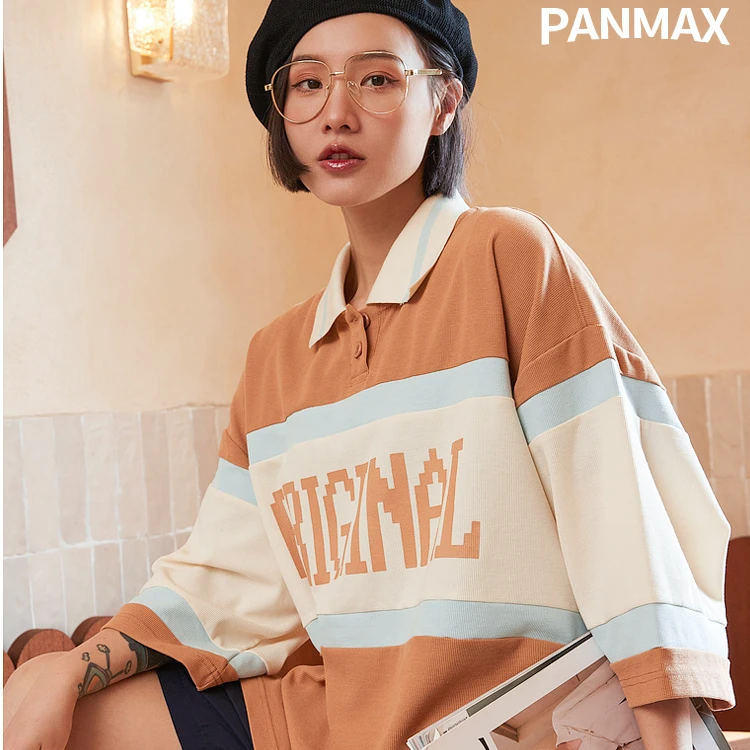 PANMAX/潘·麦克斯POLO领卫衣华夫格春季新款短袖宽松休闲上衣