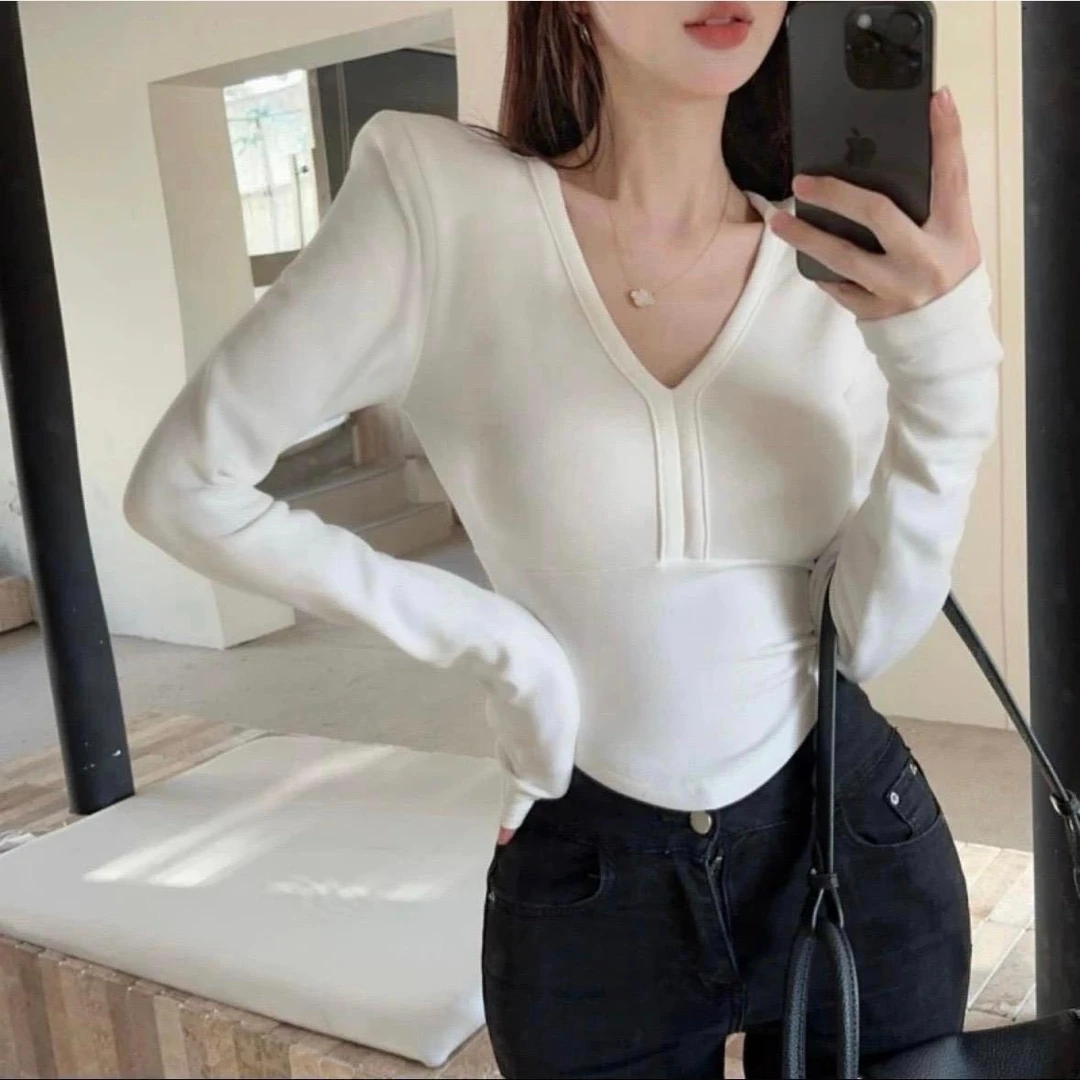 晶选推荐【紫皇冠】抓绒V领打底3271