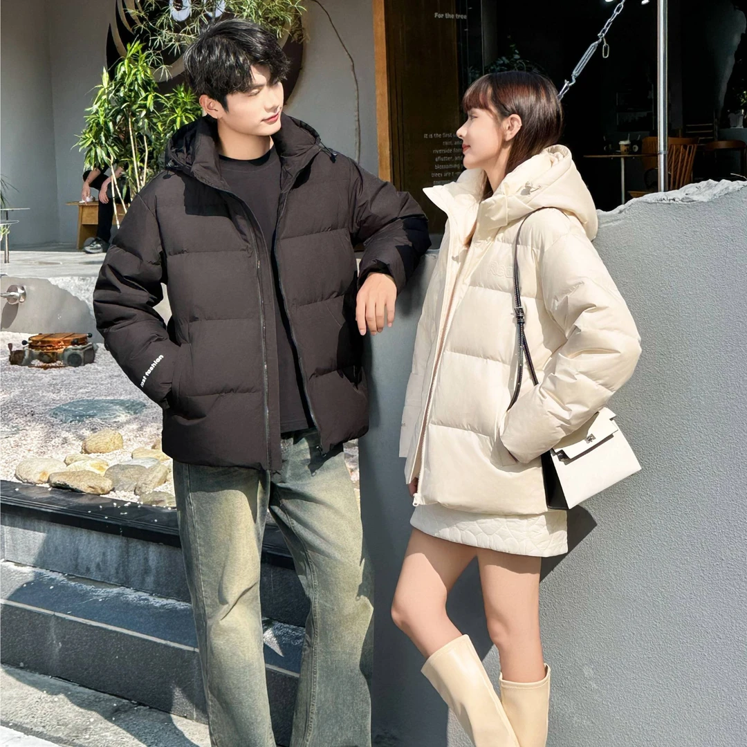【崔万志年货节】情侣连帽羽绒服纯色简约休闲运动羽绒服KB24006