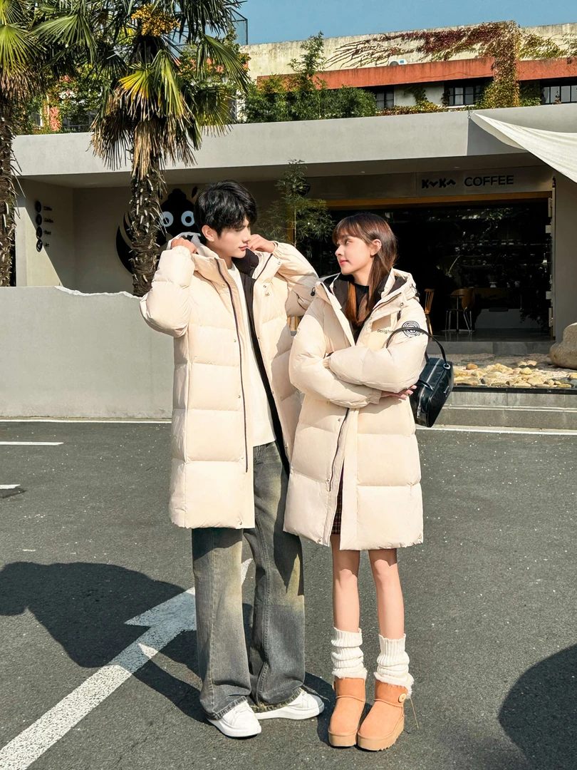 【不退差价】情侣连帽中长款百搭简约休闲羽绒服KB24012