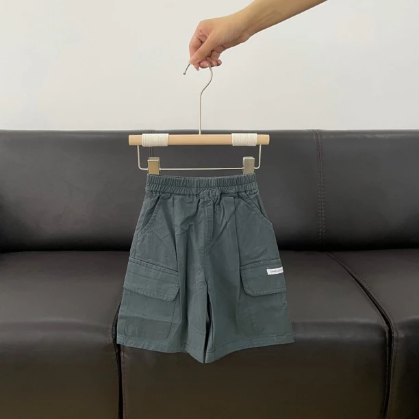 熙熙* 男宝灰绿色口袋贴标棉布裤 2262