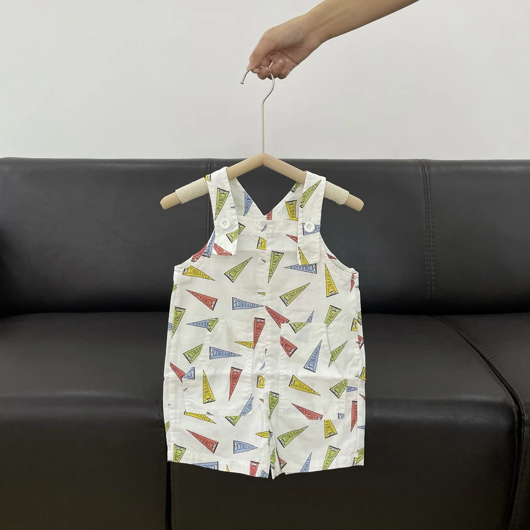 苏you* 中小童白底印花背带裤 2144