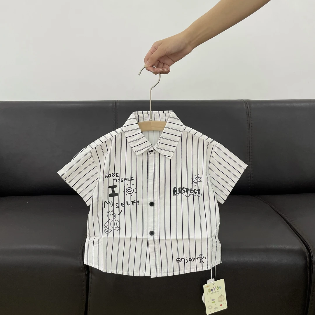 苏you* 男宝竖条纹印花短袖衬衫 2102