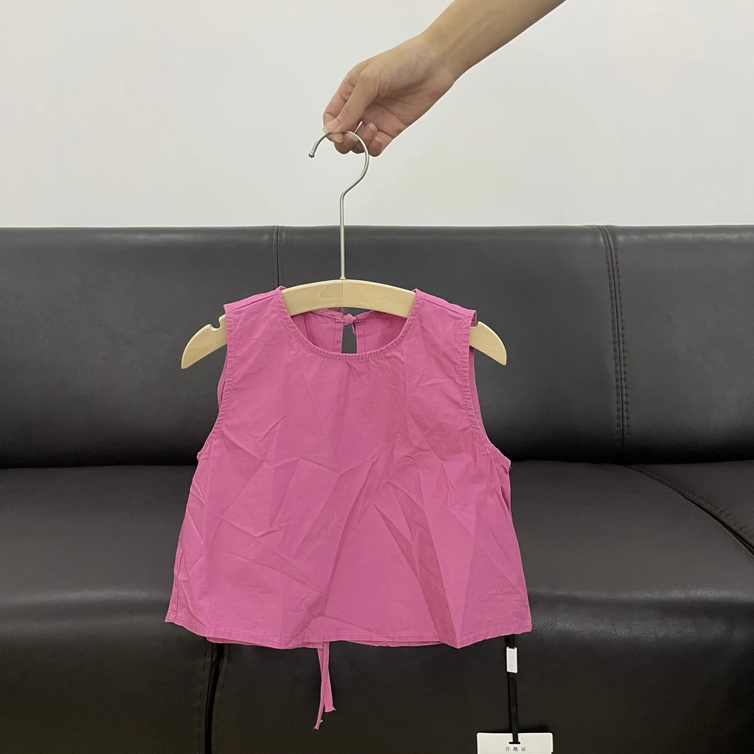 熙熙*女宝粉色背部系带无袖上衣 2313