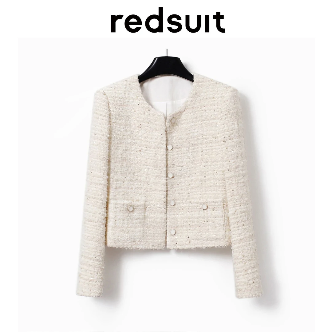 redsuit 设计感小众洋气粗花呢小香风外套单排扣千金百搭法式上衣