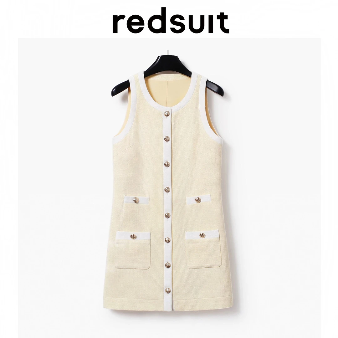 REDSUIT闭眼入！时尚拼色设计圆领小香风优雅减龄显瘦背心连衣裙