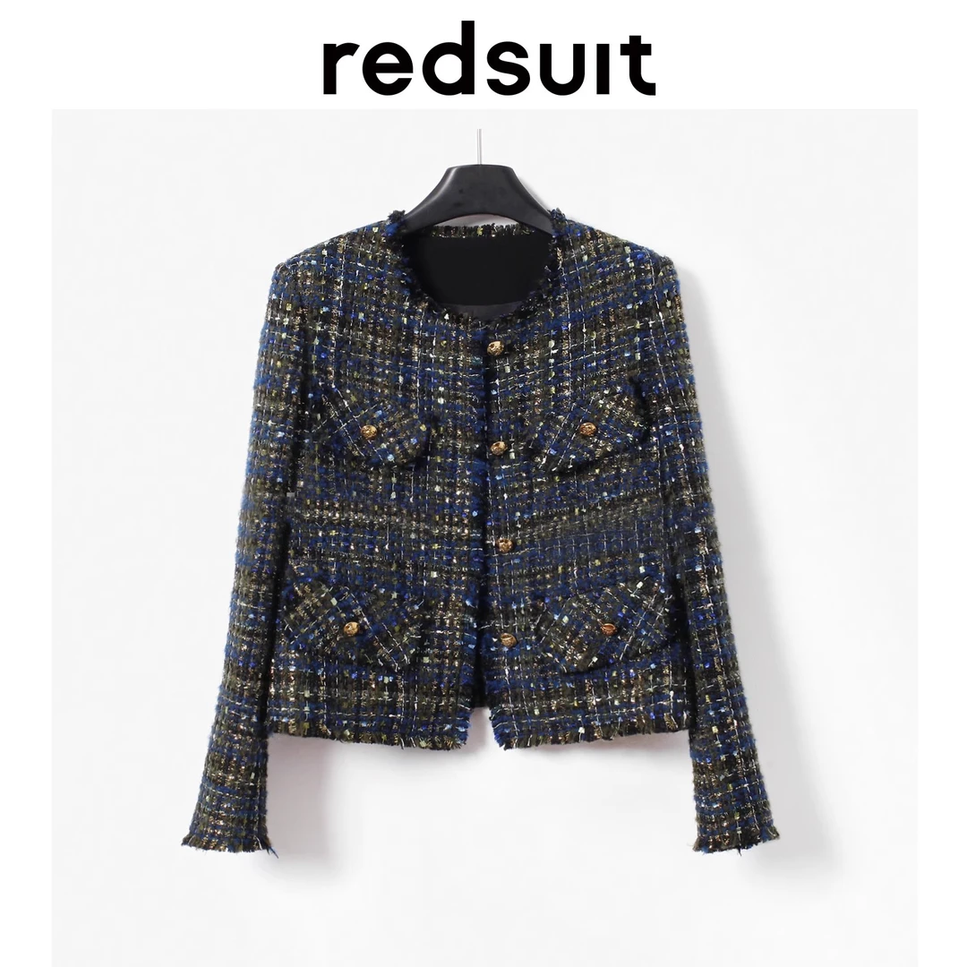 REDSUIT小香风格纹短款秋冬百搭编织名媛显瘦女外套通勤上衣新