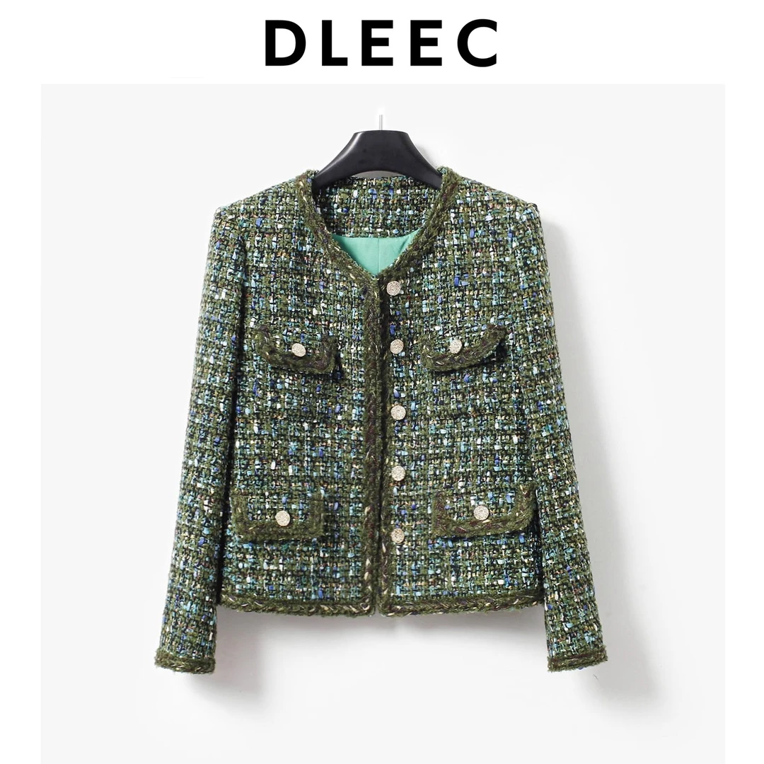 DLEEC 精致立裁箱式小香风混彩编织外套手工花边时尚重磅上衣