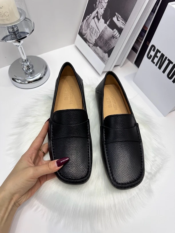 2024男士时尚透气百搭经典软底舒适豆豆鞋平底商务真皮豆豆鞋