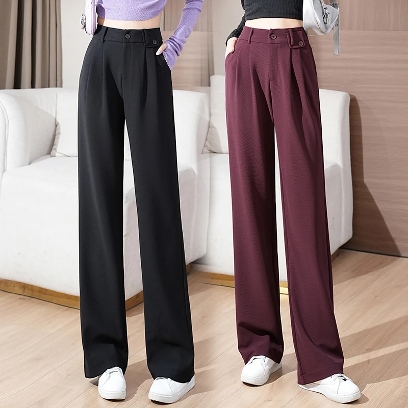 秋2025新款时尚窄版休闲直筒裤高腰宽松拖地裤显瘦垂感阔腿裤子